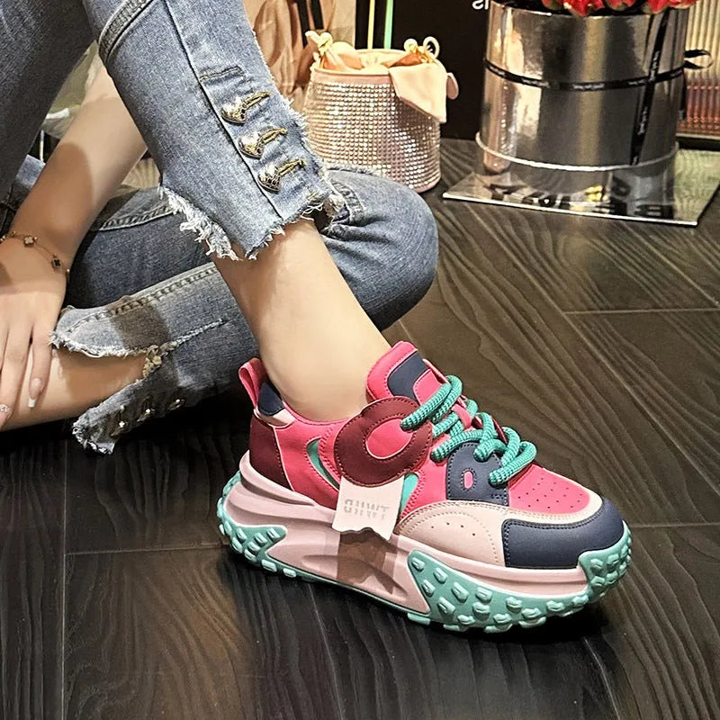 Leather sports casual shoes with thick rubber wedge sole and lace-up front in four colour options.