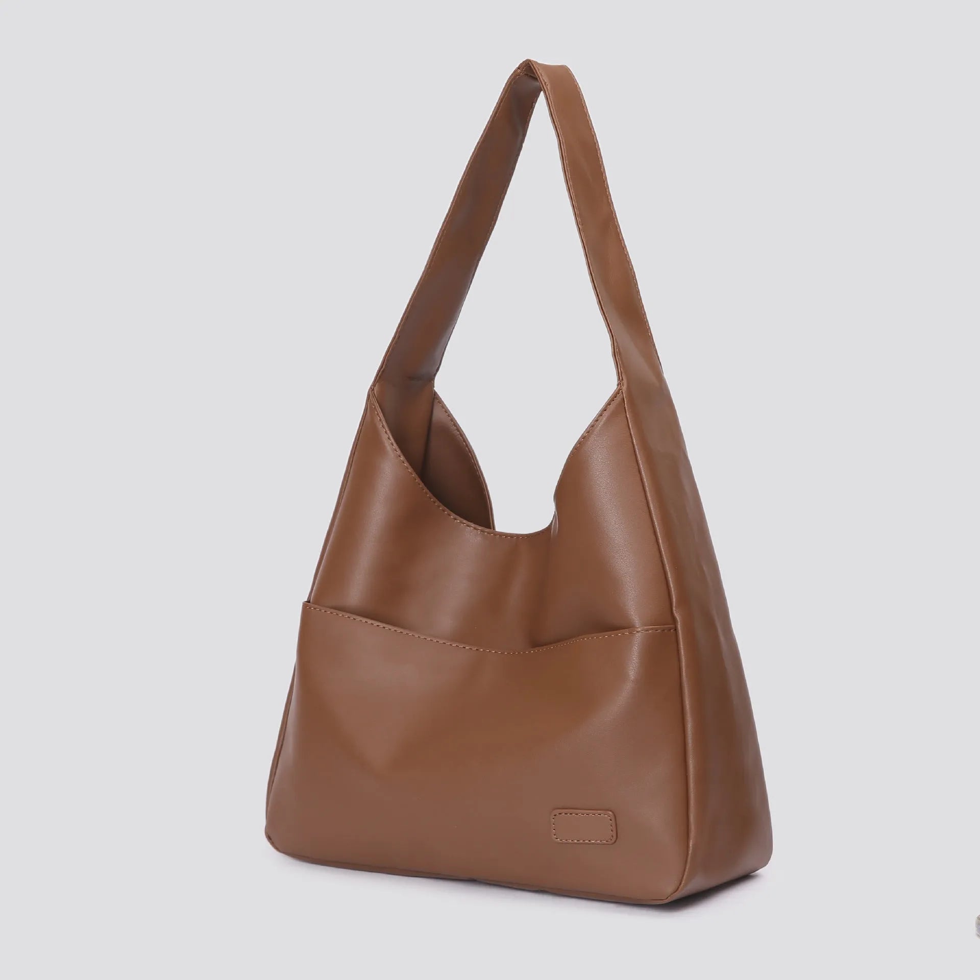 Women's soft PU leather shoulder bag in retro style with 32cm dimensions and open pocket design