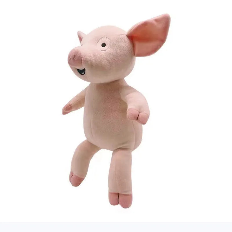 Pink pig plush doll 30cm tall soft stuffed toy with PP cotton filling on white background