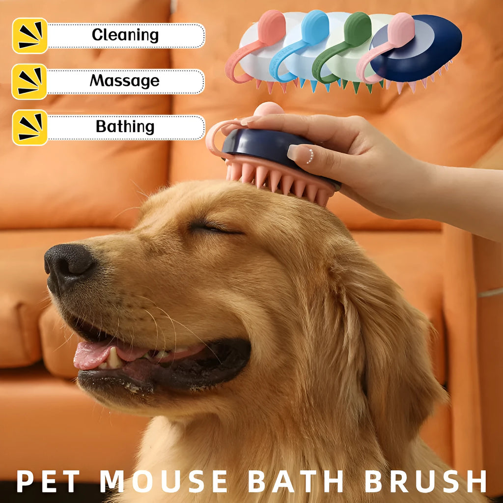 Soft silicone pet bath massage brush with hair removal function in four colour options