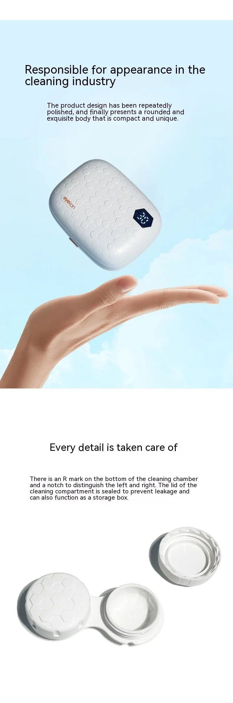 Automatic ultrasonic cleaning machine for glasses in pearl white, blue, or pink.