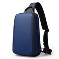 Blue Oxford cloth men's chest bag with two shoulder straps and a soft handle