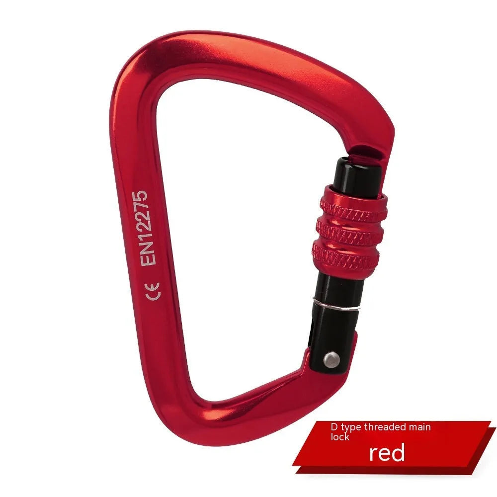 D-type rock climbing safety lock with automatic or threaded gate mechanism in various colours