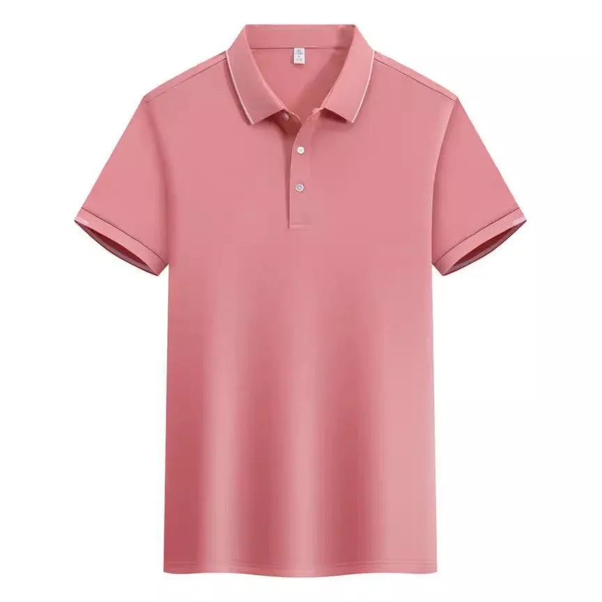 Men's cotton blend short sleeve polo shirt in loose fit with single-side colour collar lapel
