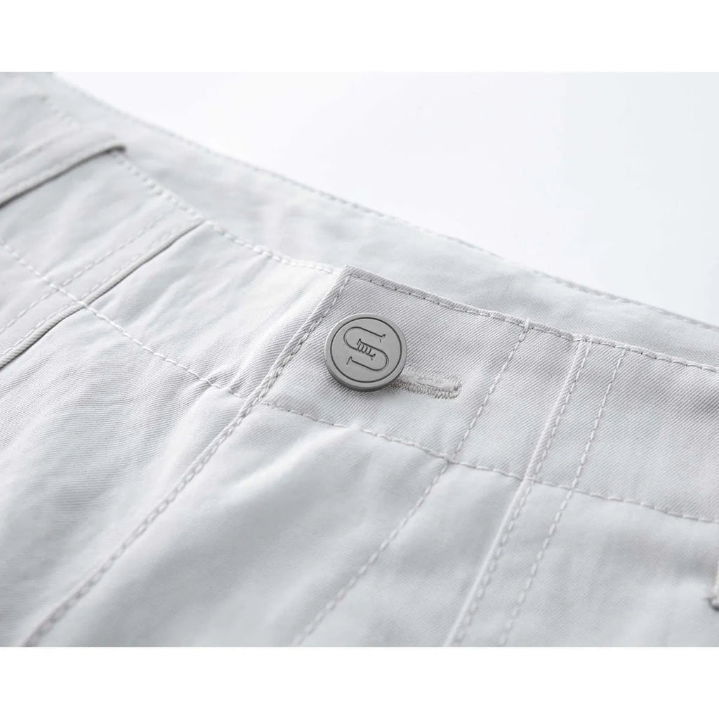 Men's Japanese-style retro loose casual shorts in polyester fibre, available in white, khaki, black, and gray