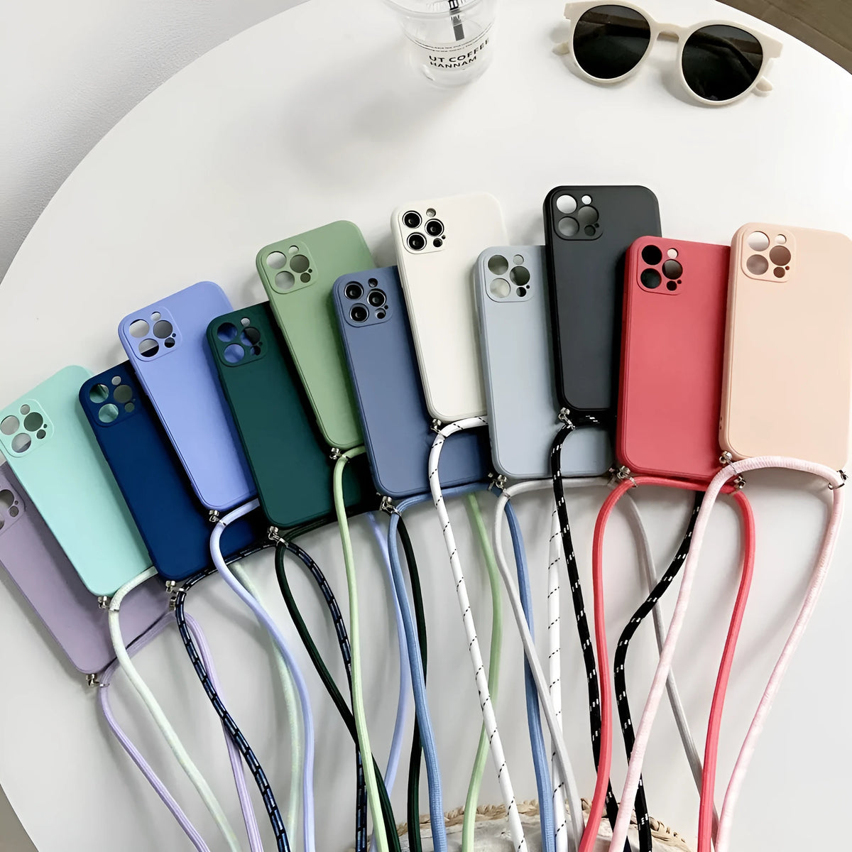 TPU phone case with lanyard and crossbody cord in black, fits Apple iPhone 12 13 14 Pro Max
