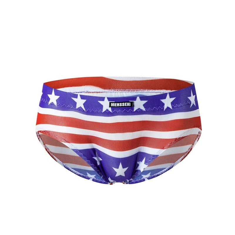 Men's printed low waist briefs in leopard print with elastic waistband