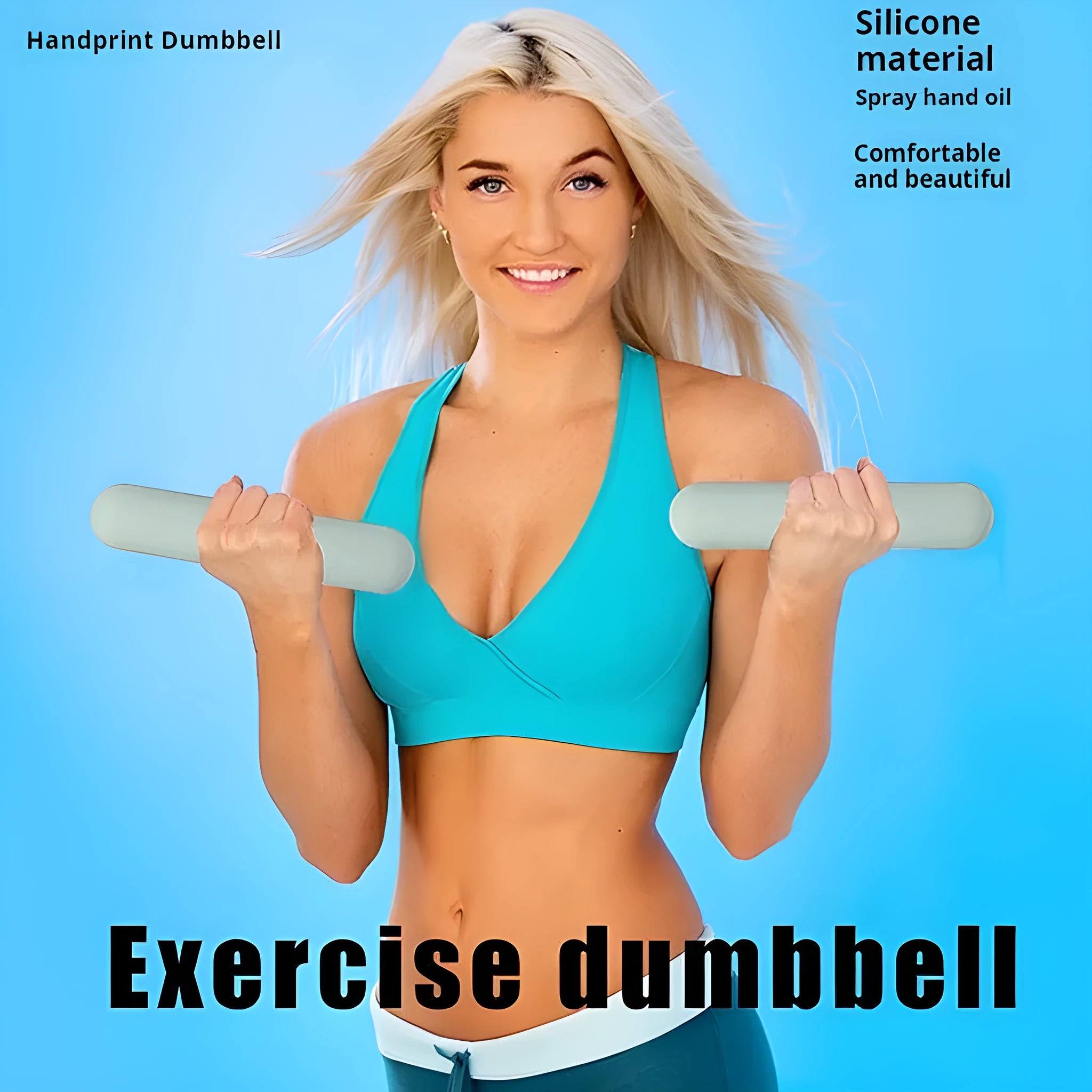 A hand-drawn dumbbell stick with a silicone non-slip edge, shown in different colour and weight options.
