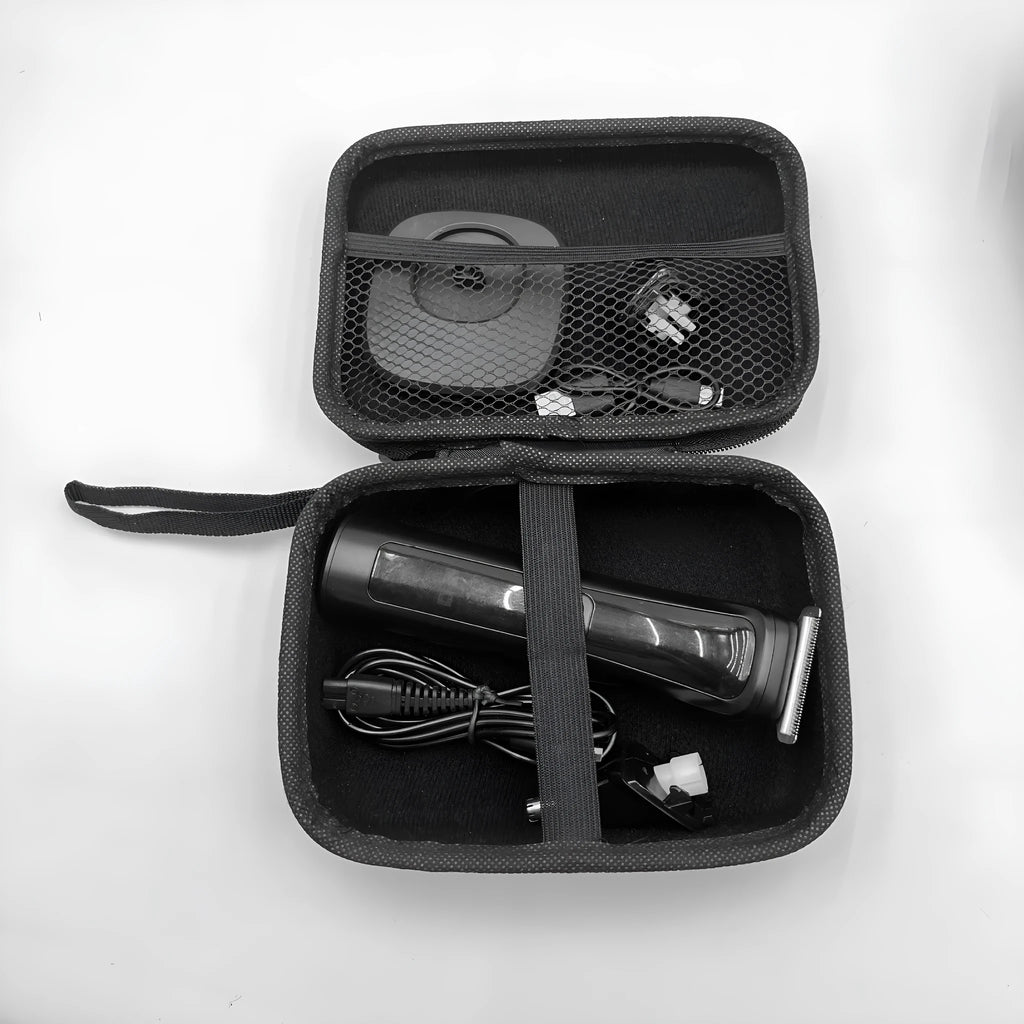 Grey composite material data cable storage bag with rope handle, 17x12x7cm, for organising cables and accessories