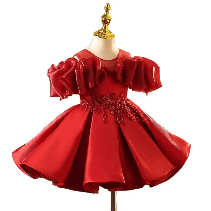 Red princess dress with polyester lining for girls sizes 80cm to 150cm