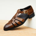 Men's genuine leather retro business sandals in brown with pigskin lining