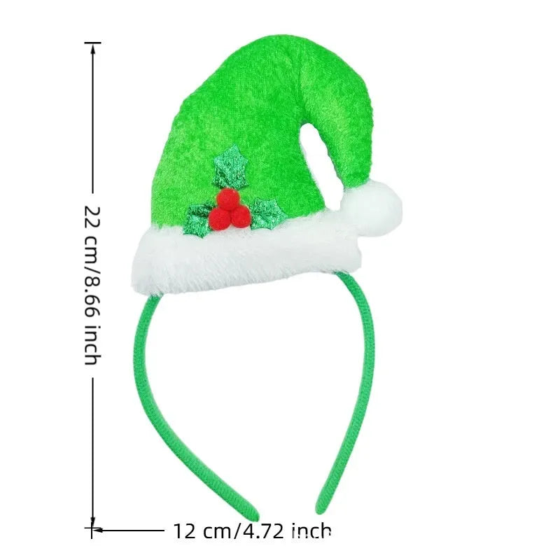 Cartoon Christmas headband party headdress handmade from polyester fibre with elk motif in a red fluffy ball cap style.