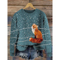A round neck sweater with a colourful digital floral print, shown on a hanger.