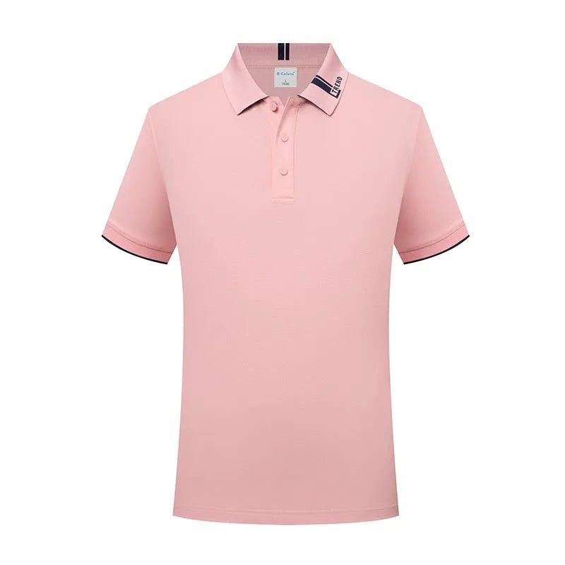 Breathable cotton blend short sleeve lapel polo shirt in light purple with fashion letter print
