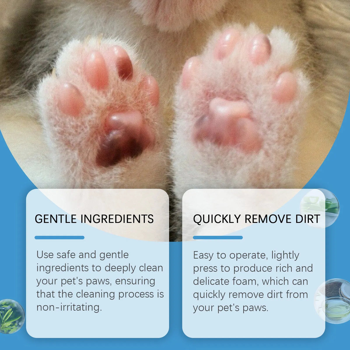 100ml pet foot cleaning foam for dogs and cats with camellia and aloe extracts