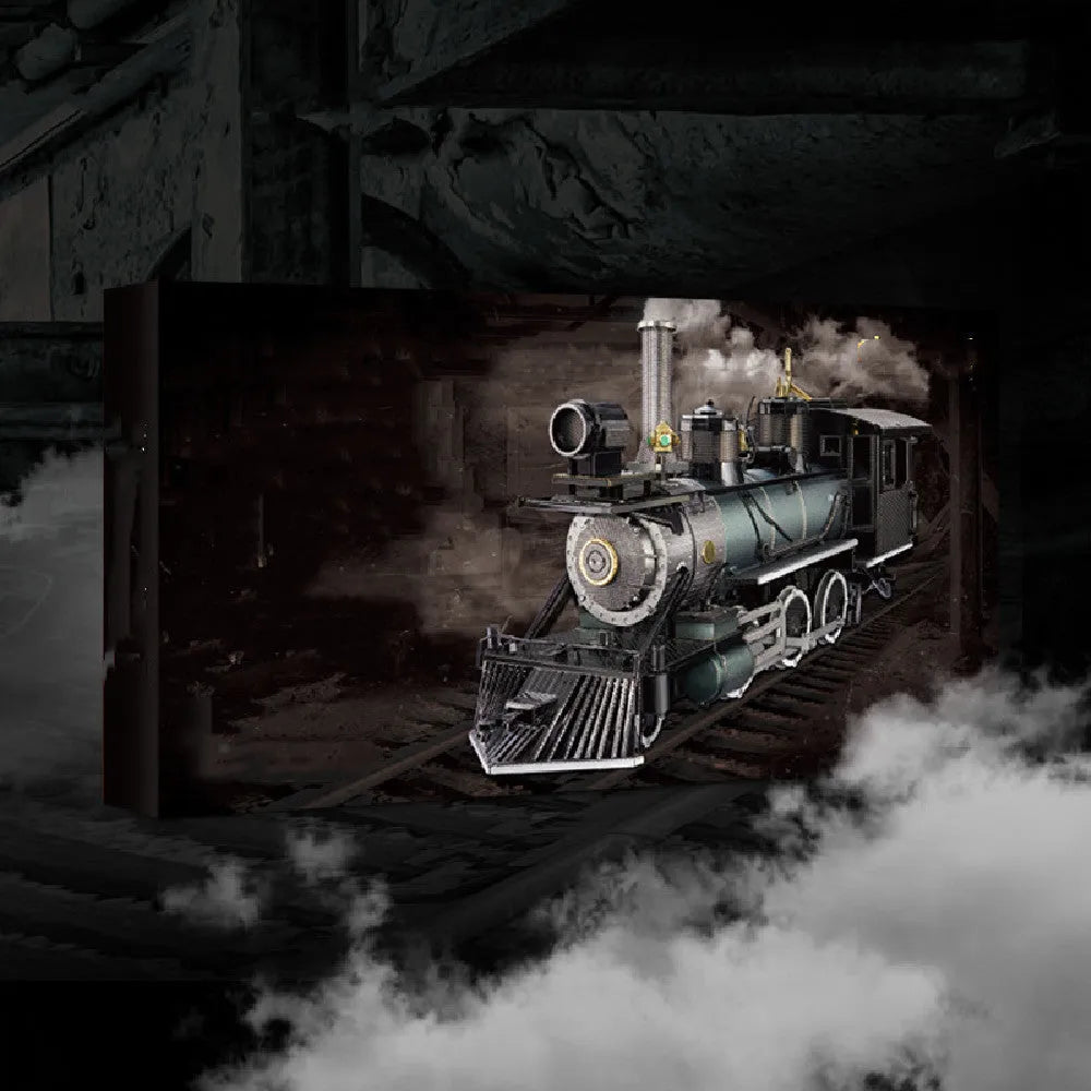 MG steam locomotive metal puzzle model in brass and stainless steel, 17x5x8cm, with colour printing