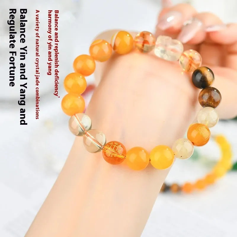 Handmade five elements crystal bracelet with geometric gold, wood, water, fire and soil beads