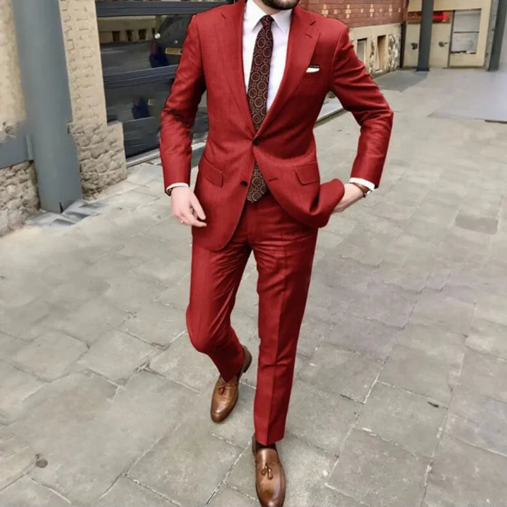Men's slim fit two-button business suit in acetate fabric available in multiple colours and extended sizes