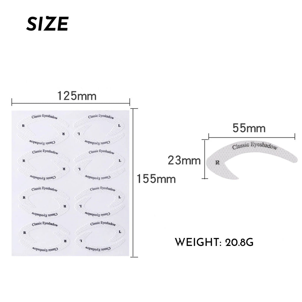 Set of four reusable flexible eyeliner stencils on a pink background, showing cat-eye and winged templates
