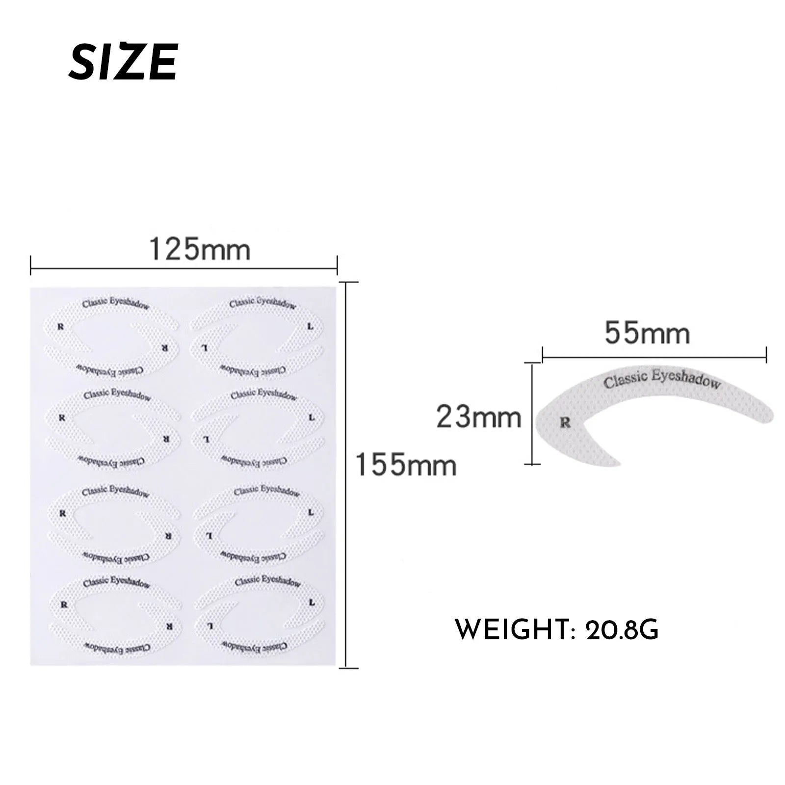 Set of four reusable flexible eyeliner stencils on a pink background, showing cat-eye and winged templates