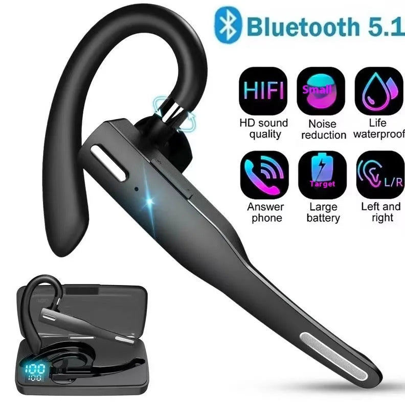 Ear-mounted single-ear Bluetooth headset with call noise reduction, 15-metre range and 8-hour battery life