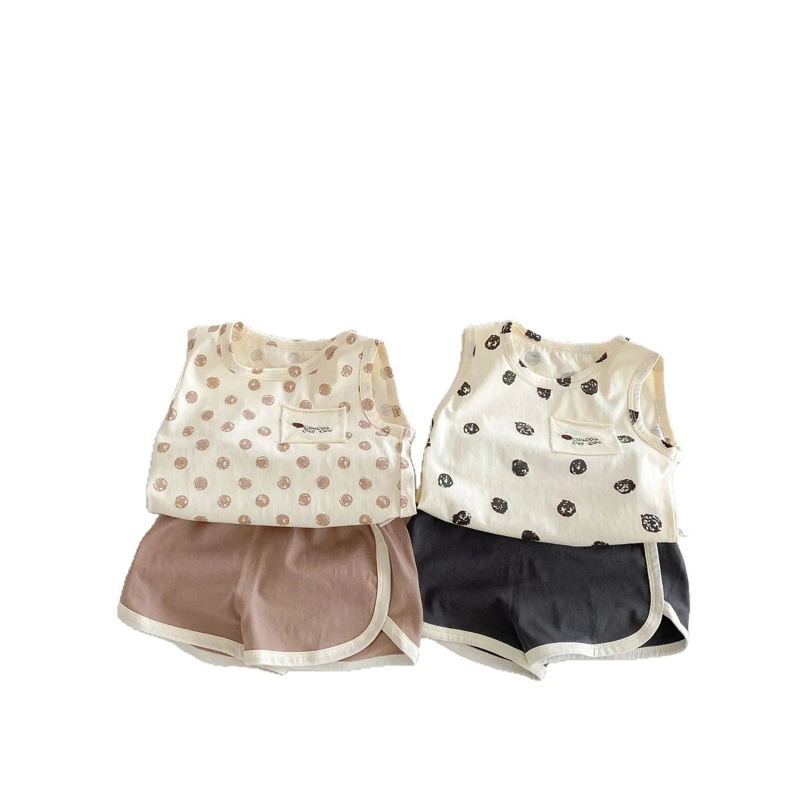 Cotton camisole and shorts two-piece set in brown and dark gray for children 73-120 cm tall