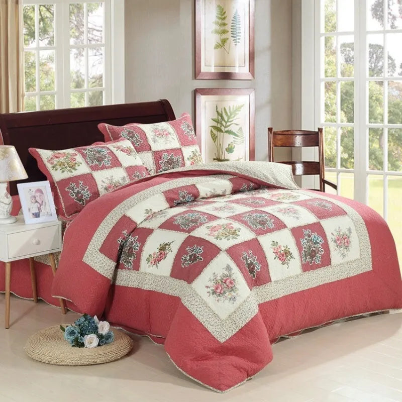 Pure cotton quilted bedspread set with 230×250cm bed cover and two 50×70cm pillowcases in Korean style design
