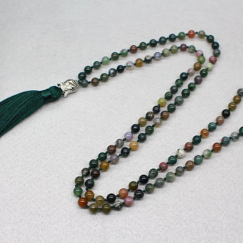 108-bead India agate necklace with 6mm geometric stone beads for gifting