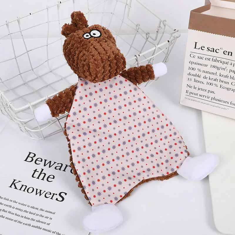 Brown biting-resistant velvet plush toy shaped like a fox for cats and dogs.