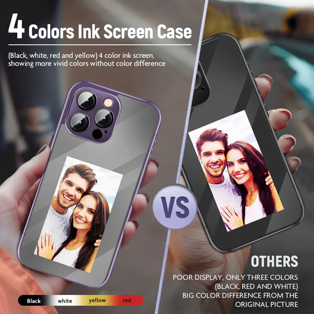 iPhone 15 Pro NFC ink screen flip phone case in black or purple colours
