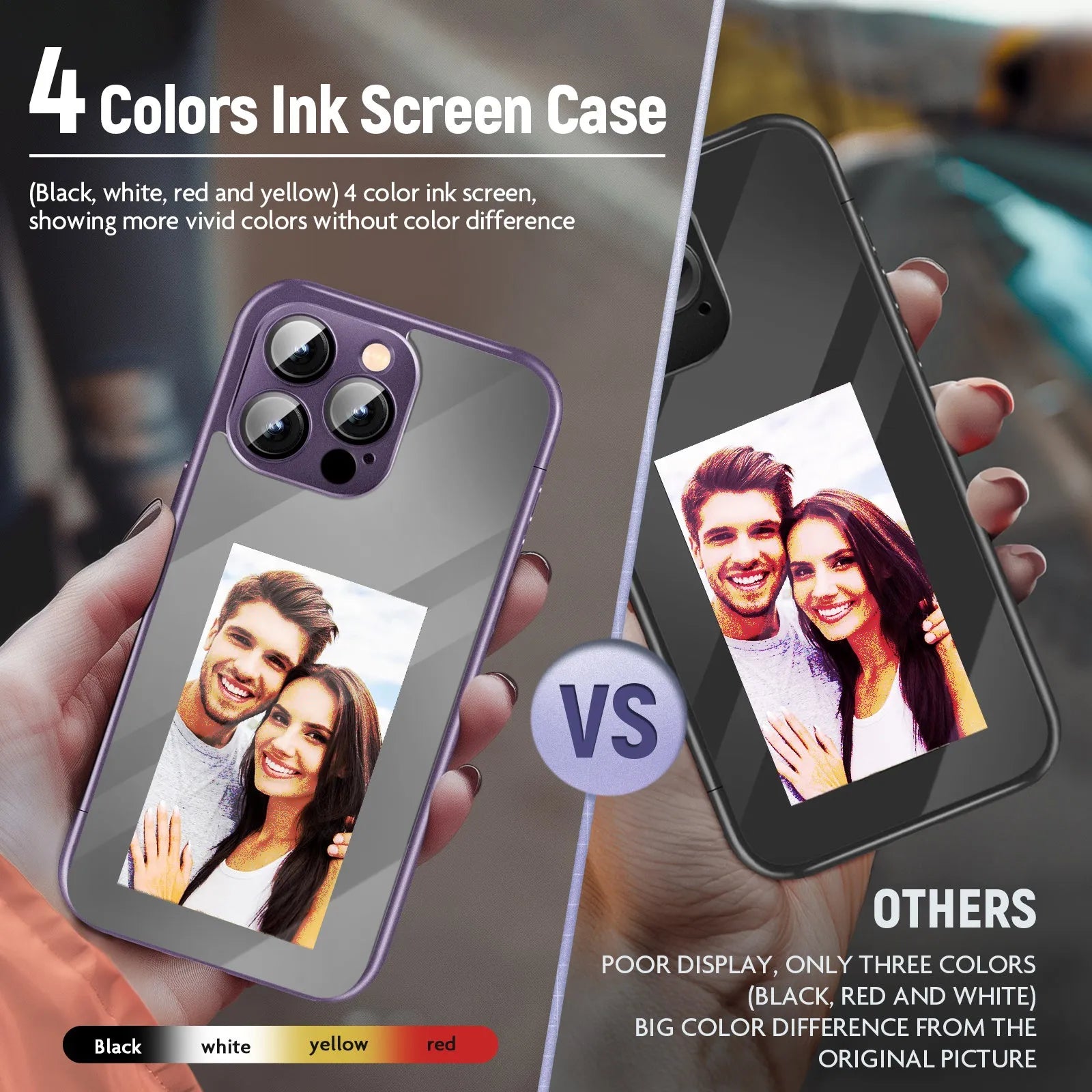 iPhone 15 Pro NFC ink screen flip phone case in black or purple colours