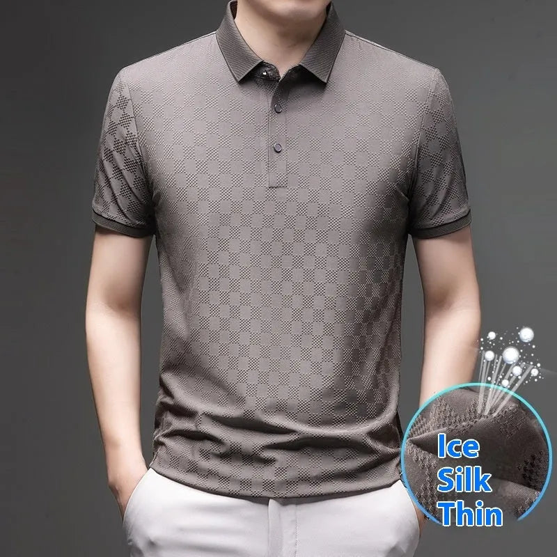 A thin Ice Silk short sleeve T-shirt with a slit hem, shown in black, green, and brown colour options.
