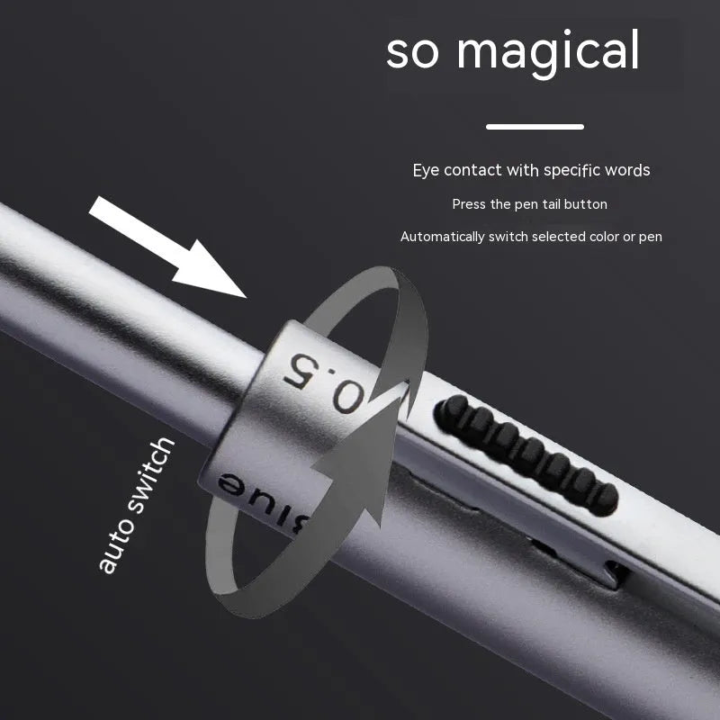 Gravity induction pen with metal shell in Matte Black finish, 0.5mm ballpoint tip, and tilt mechanism for colour change
