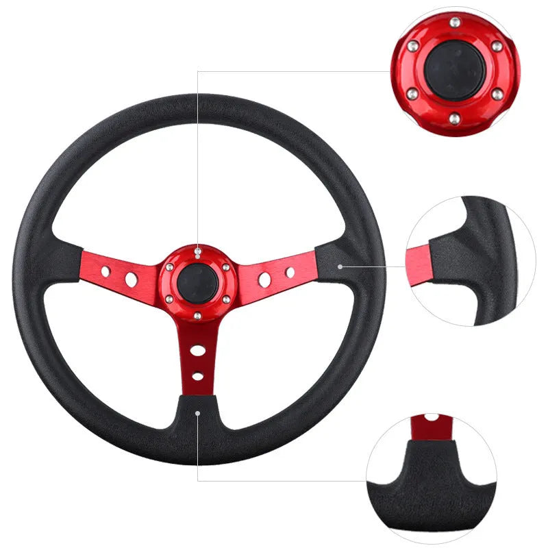 Car modified general PU steering wheel in black, 70mm hole spacing, 35.2x35x10.5cm