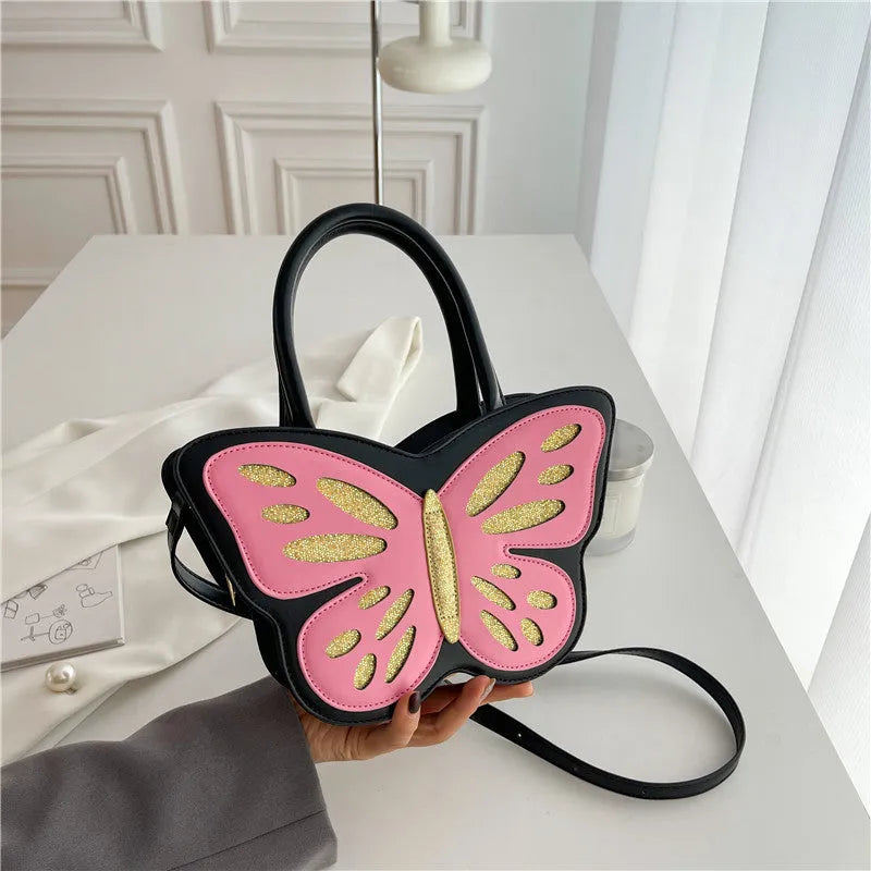 Square women's crossbody bag in PU leather with contrast trim, shown in black colour
