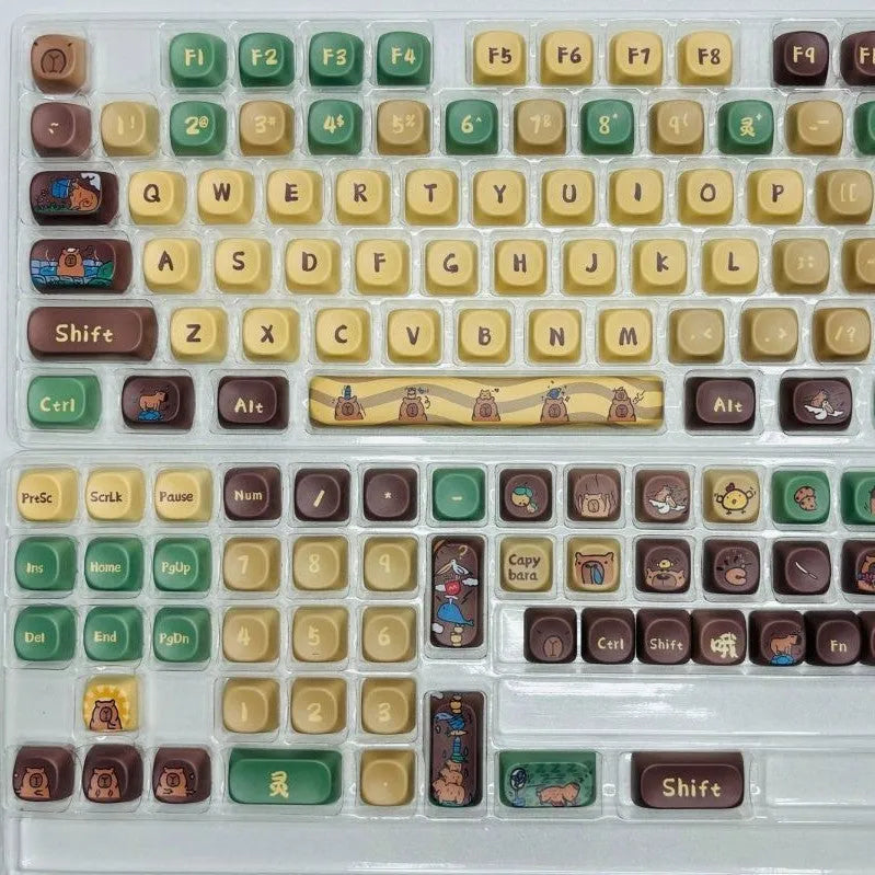 Capabala PBT MOA Girl Height 130-key mechanical keyboard keycap set displayed on a table.