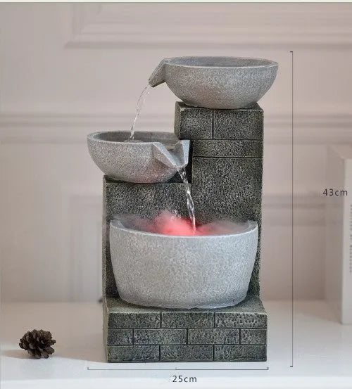 Desktop fountain humidifier hand painted resin light grey 43cm tall 220V US