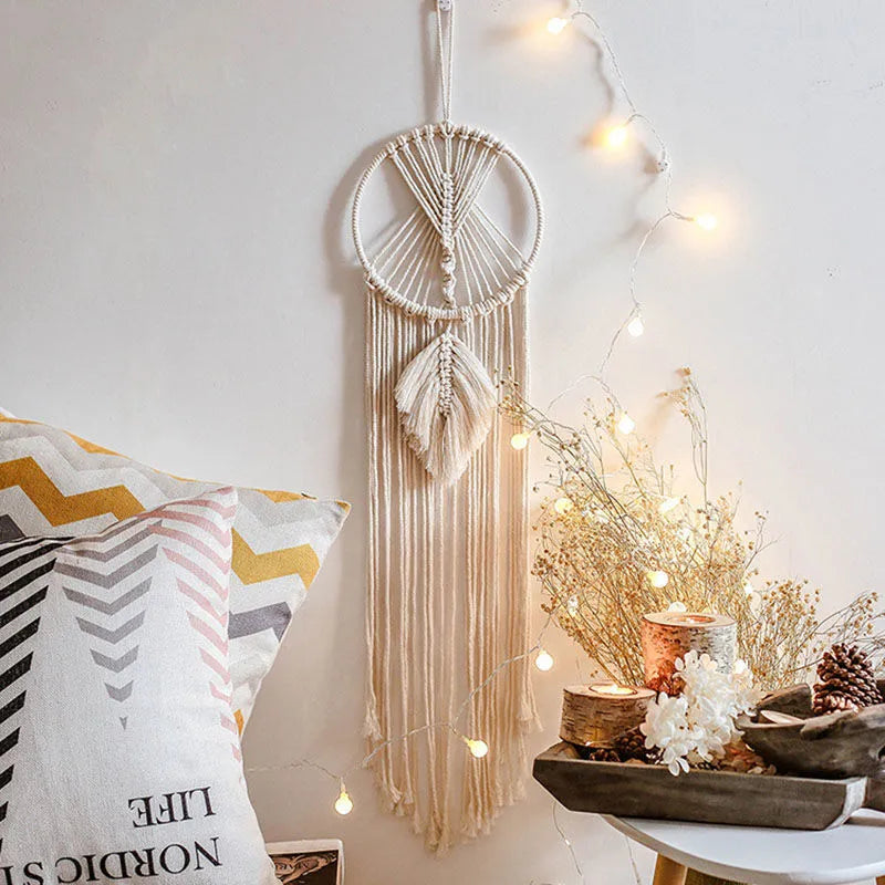 Handmade woven dreamcatcher hanging lamp with light 90cm long cotton thread