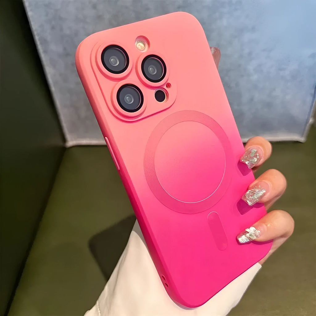 Gradient two-colour liquid magnetic silicone phone case for iPhone with frosted finish and full coverage design