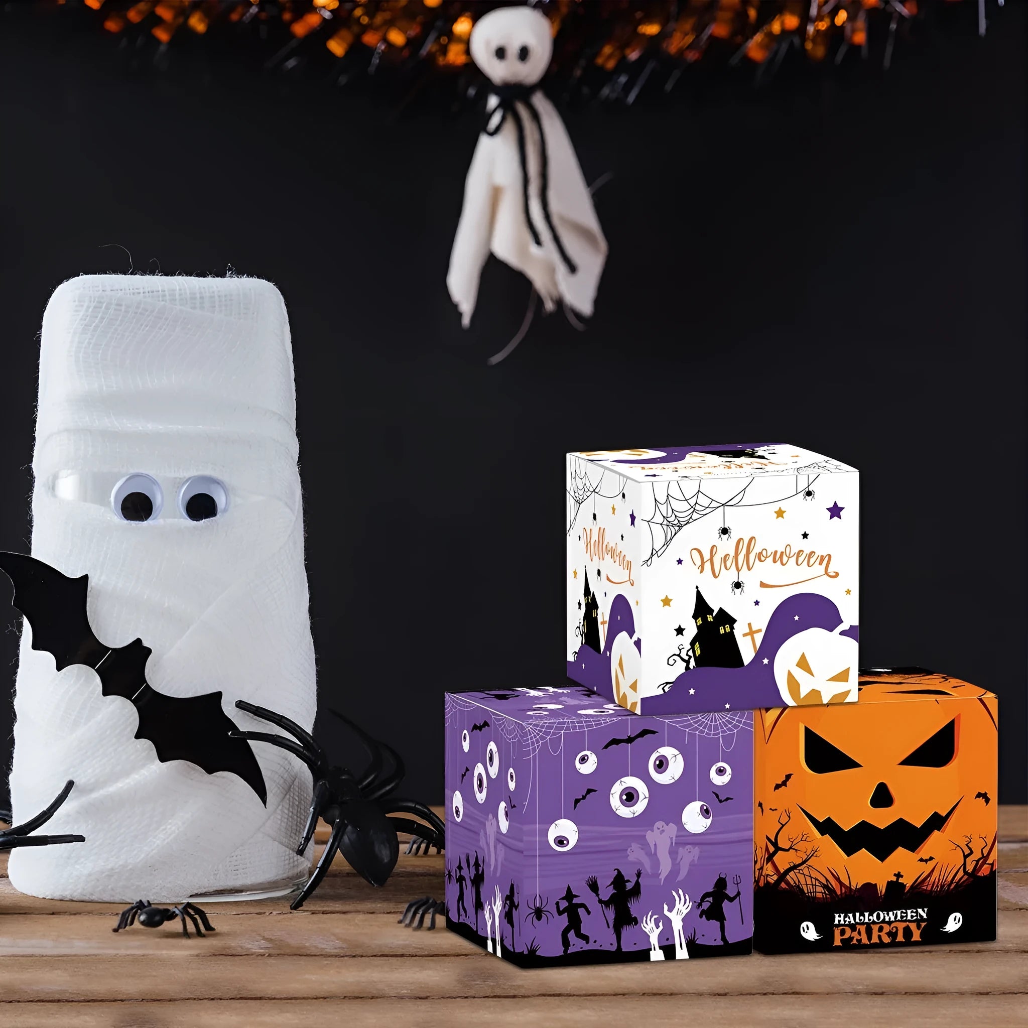 Halloween paper box set of 6 pieces for candy snack packaging in assorted styles
