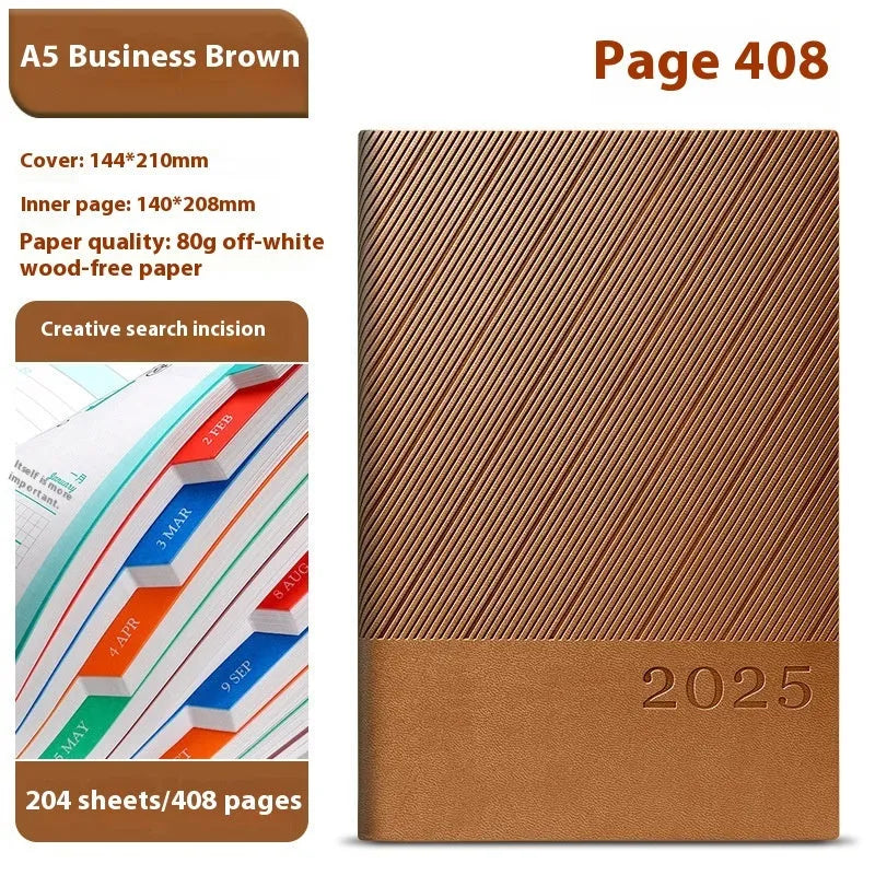Executive leather notepad open showing 80g paper with striped PU cover in professional colour
