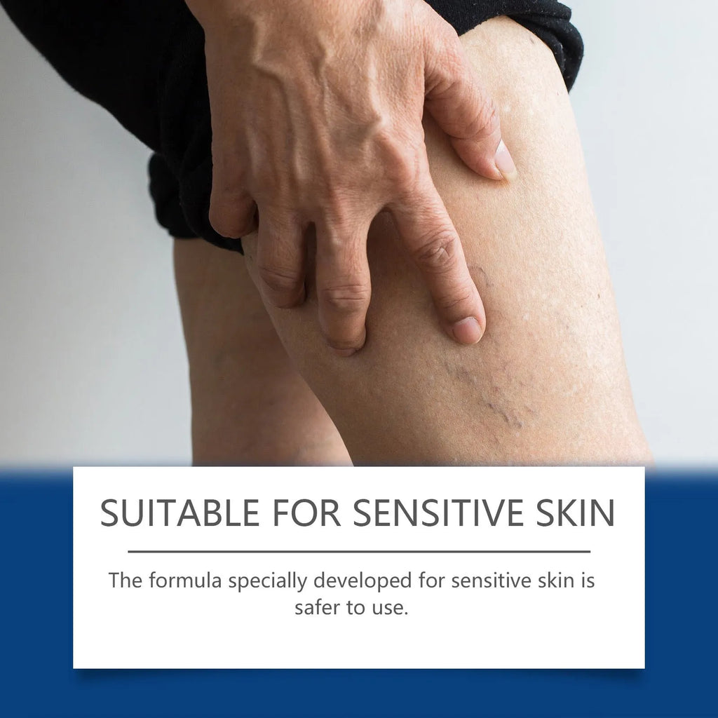 30ml bottle of leg care spray with spray nozzle, labelled with ingredients menthol, ginger, and horse chestnut.