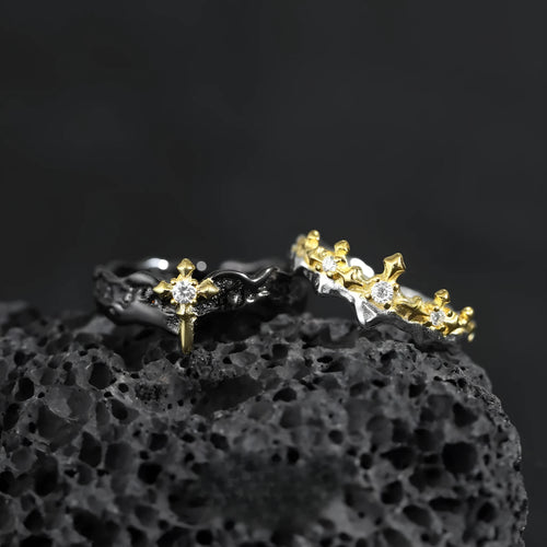 Silver adjustable opening couple ring with electroplated white gold or black gold finish