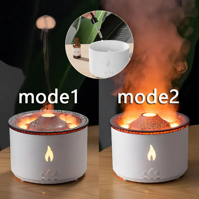 Black columnar ultrasonic essential oil humidifier diffuser with flame and jellyfish effects, 350ml, three fog outlets, 36dB quiet