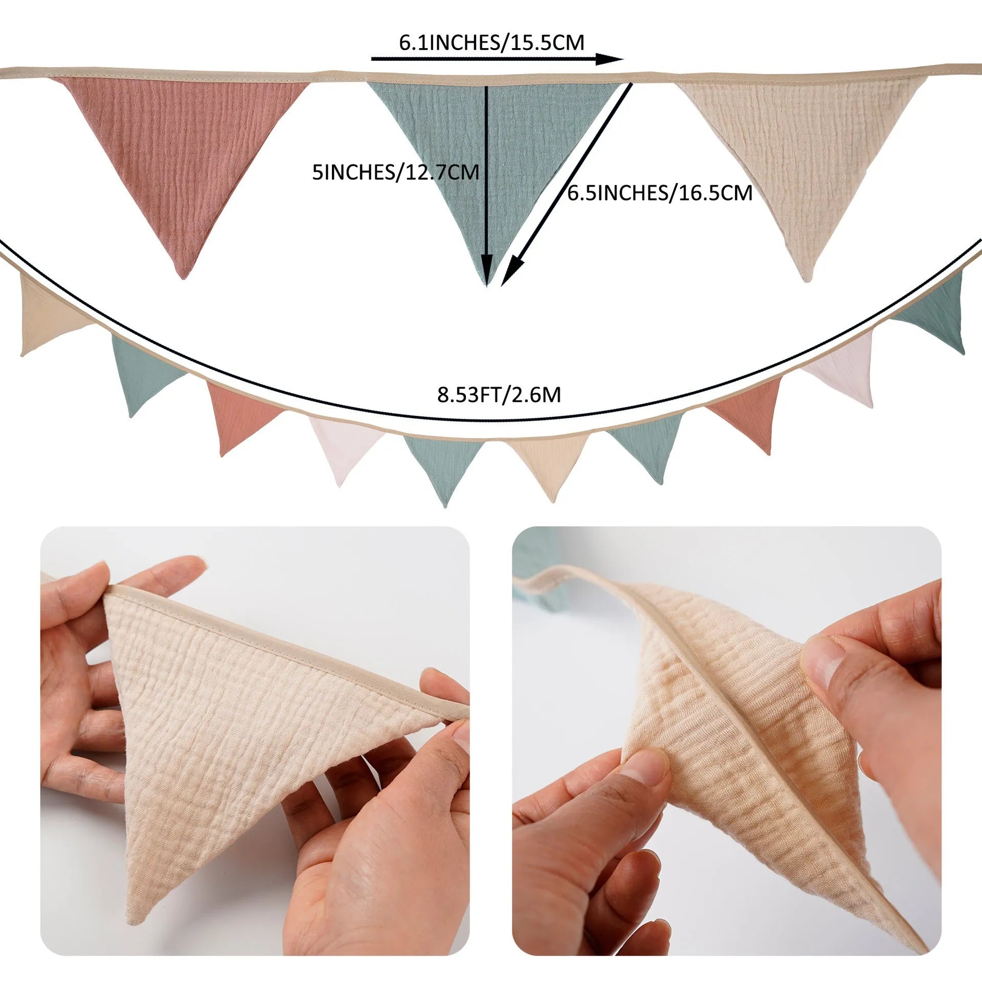 Double-layer cotton crepe pennant birthday decoration flag in Tiffany Blue 2.6 metre handmade banner