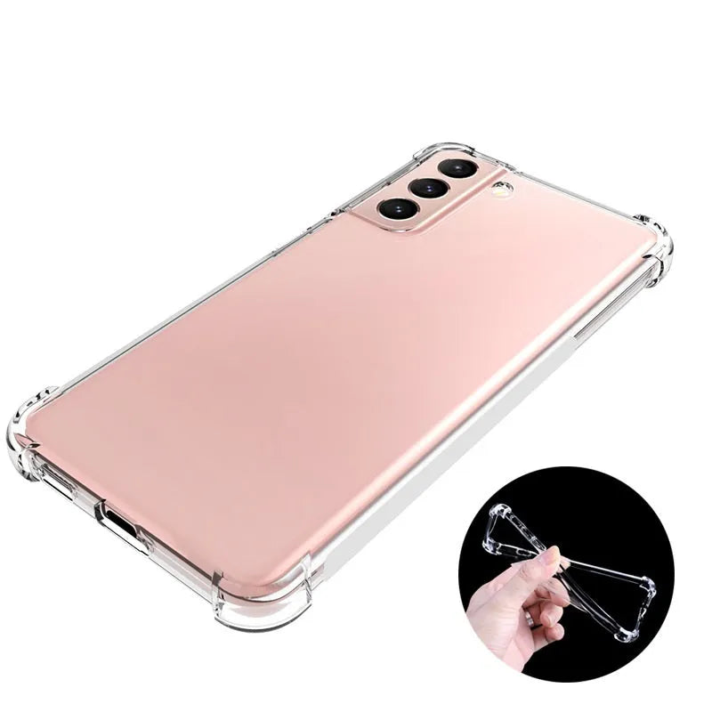 Thickened transparent TPU airbag phone case for Samsung Galaxy showing back cover with corner cushioning