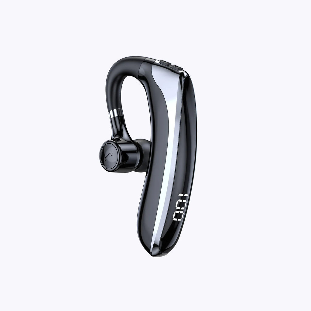 Digital display ear-mounted single-ear bone conduction sports Bluetooth headset, high-gloss black with fluorescent green accents