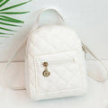 A white hard-shell girls backpack with embroidery, showing its square shape and soft top handle.