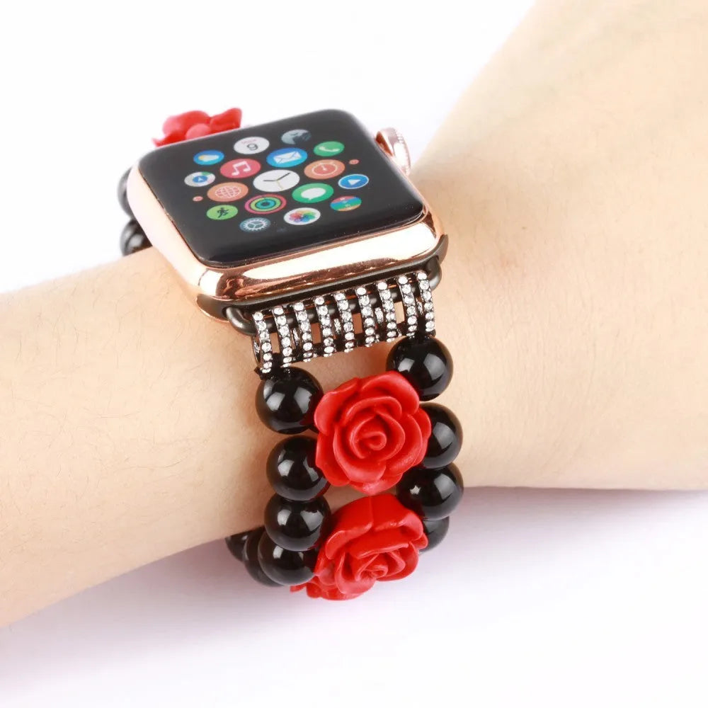Black onyx carved watch band for Apple Watch 38/40mm and 42/44mm, jewellery style iWatch strap
