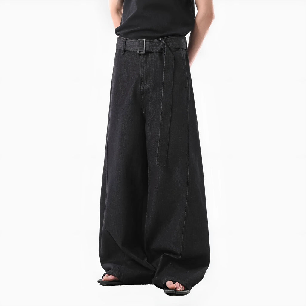 Black and gold American retro high waist straight leg jeans with zip fly